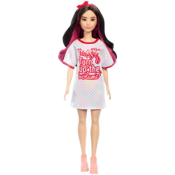 Barbie Fashionista Pop Witte Jurk Donker Haar - Afbeelding 2