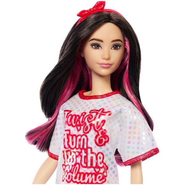 Barbie Fashionista Pop Witte Jurk Donker Haar - Afbeelding 3