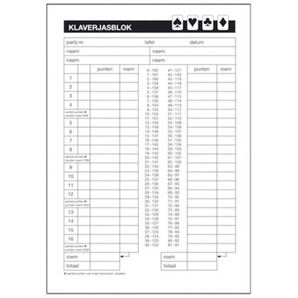 Basic Scoreblok Klaverjassen 5 Blok Van 50 Vel - Afbeelding 1