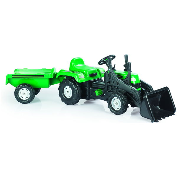 Dolu Pedaal Trekker Graafmachine + Aanhanger Groen - Afbeelding 1