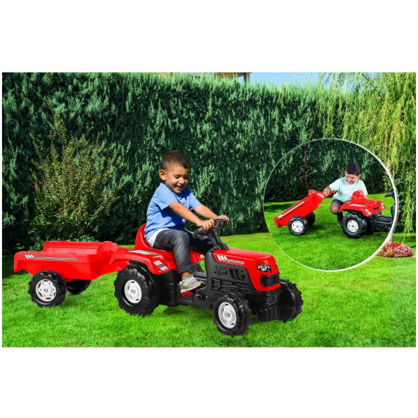Dolu Traptractor Met Aanhanger Rood/Zwart - Afbeelding 2