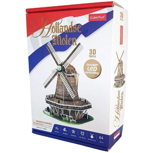 Cubic Fun 3D Puzzel Molen + Licht 64 Stukjes - Afbeelding 2