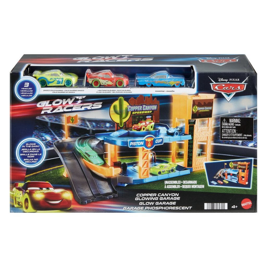 0194735170395_1.jpg Disney Cars Garage Glow Racers + 3 Auto'S - Afbeelding 1