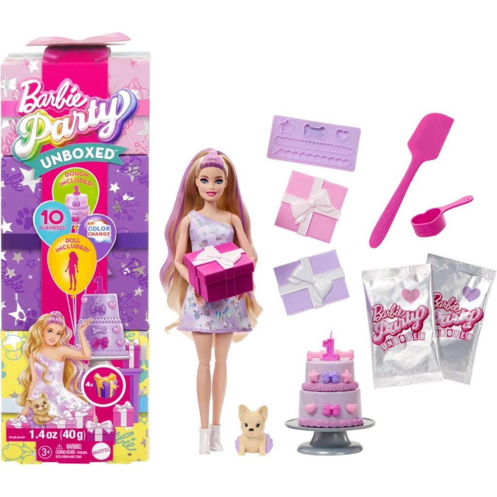 0194735296538_1.jpg Barbie Party Unboxed Pop Met Paarse Highlights - Afbeelding 1
