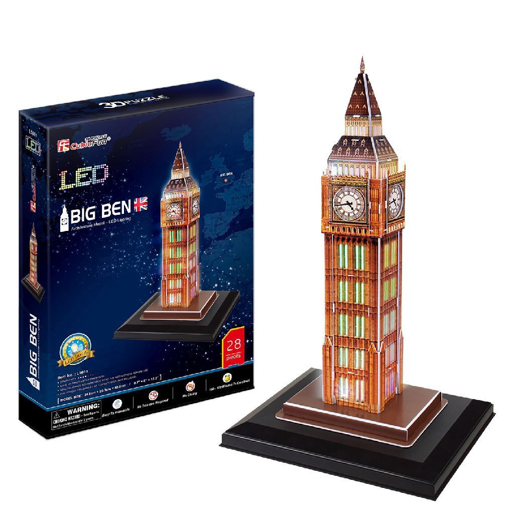 6944588205010_0.jpg Cubic Fun 3D Puzzel Big Ben + Led Verlichting 28 Stukjes - Afbeelding 1